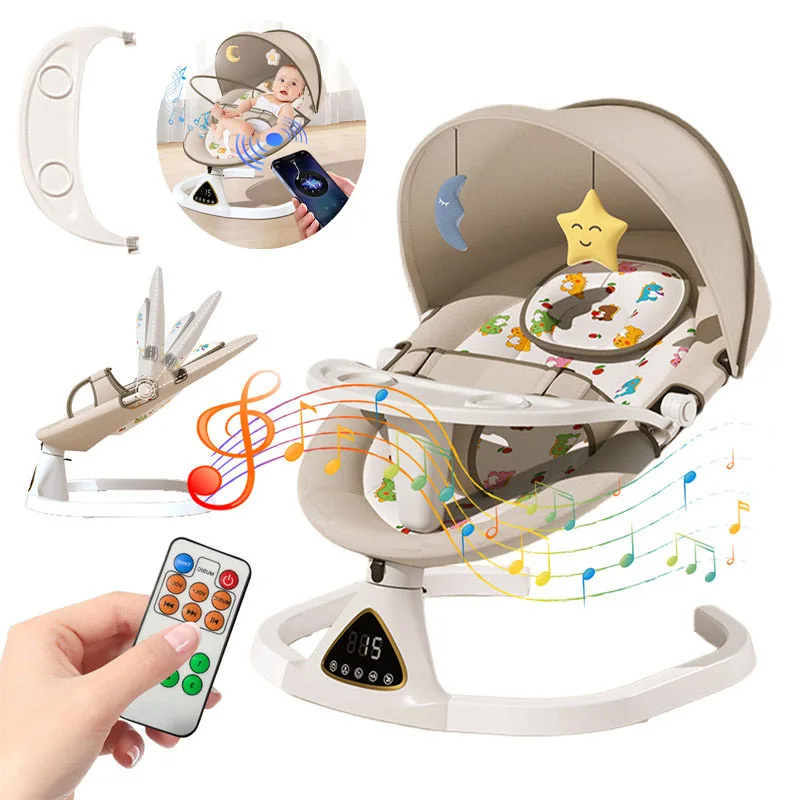 Cama de balanço para bebê, elétrica, luxuosa, balanço, reclinável, cadeira de balanço automática, cinto de segurança de cinco pontos com controle remoto