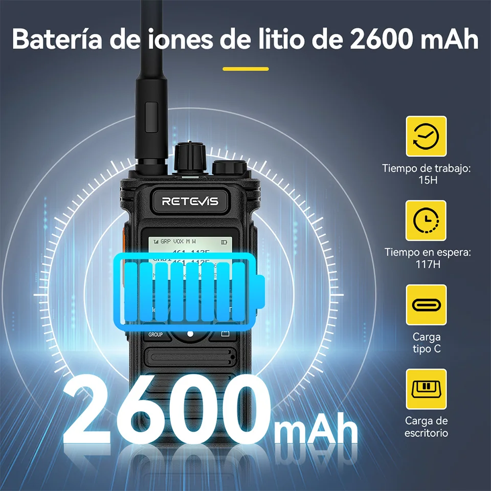 Retevis RT86S Walkies Talkies Largo Alcance Walkie-talkies Radio Profesional Long Range Walkie Talkie 1 2 Piezas Caza Portátil ptt VOX Recargable Multibanda Profesional Comunicación Transceptor