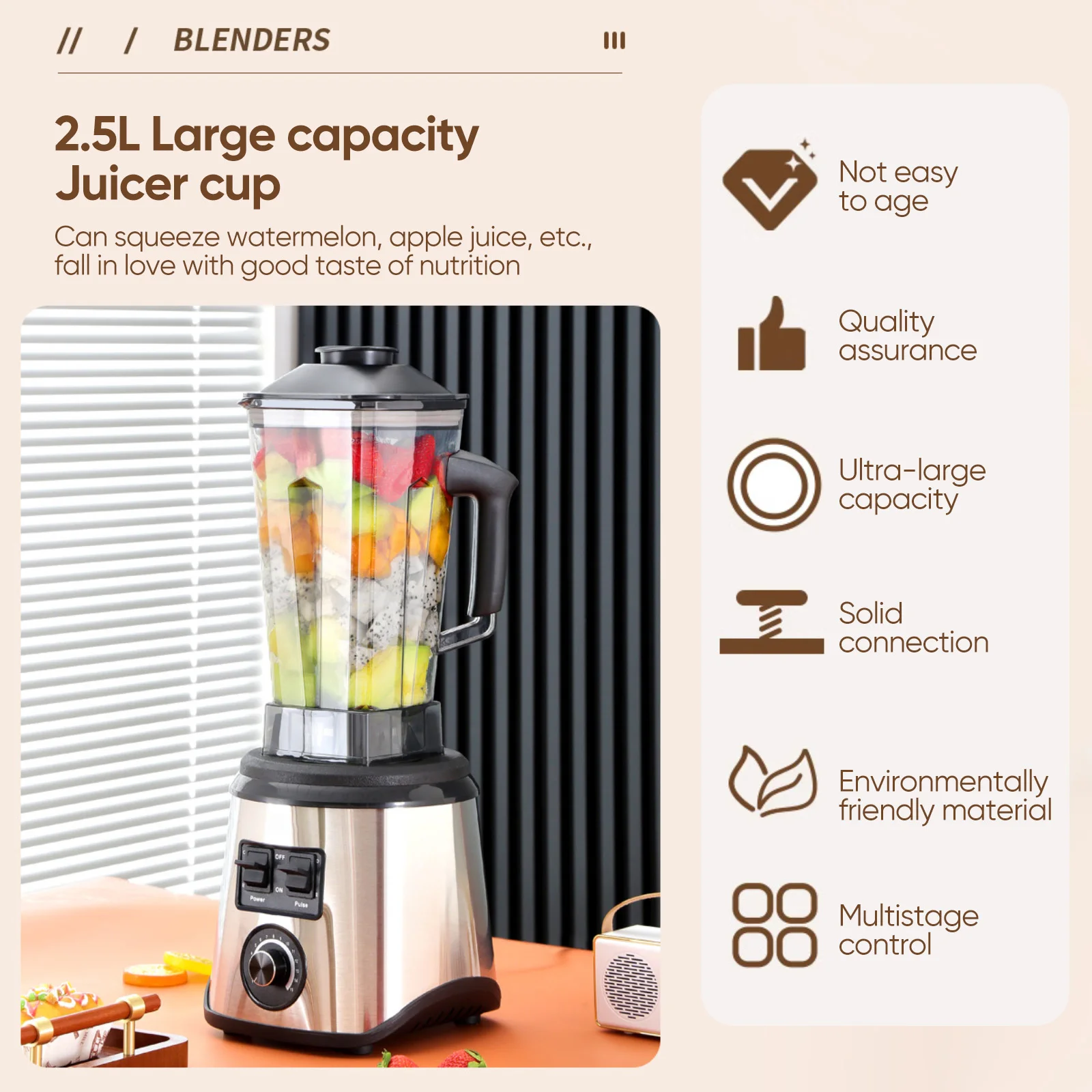GECOFEER 3-in-1 leistungsstarker Mixer, Wandbrecher aus Edelstahl, multifunktionaler Koch-Entsafter, Eismixer, Smoothie-Maschine