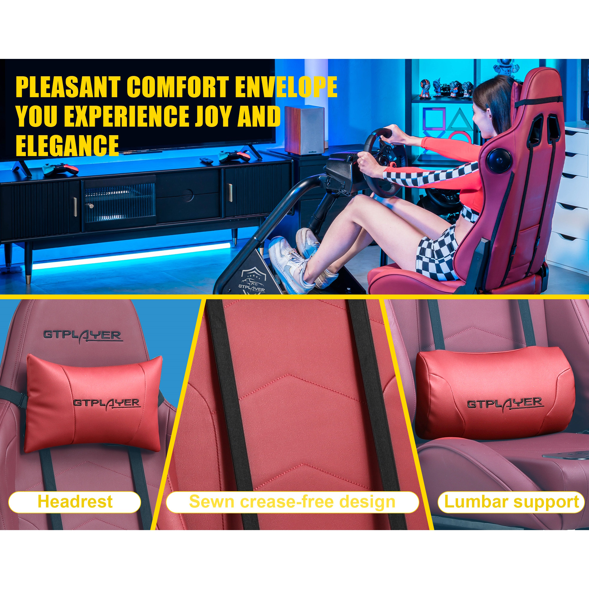 GTPLAYER Racing Simulator Cockpit with Seat, Sim Racing Cockpit Multi-function Adjustable Gaming Wheel Stand for G25 G27 G29