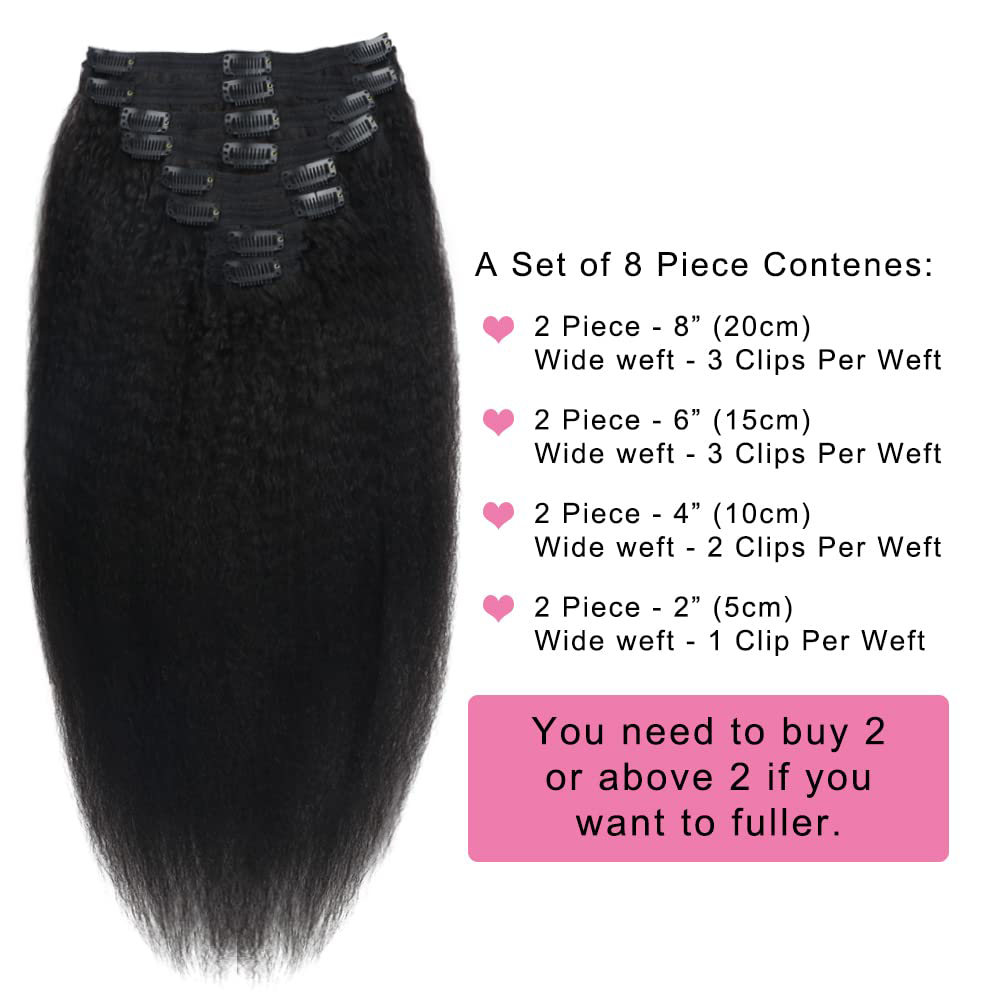 Grampo reto crespo em extensões de cabelo 8 unidades/conjunto 1B # Extensões de cabelo preto natural peruca humana real para mulheres 10-26 polegadas