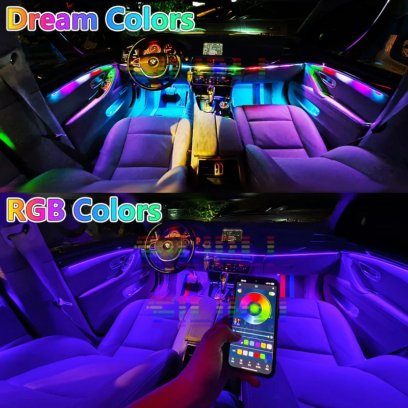 18 en 1 double Zone symphonie Streamer voiture lumière ambiante intérieur LED couleur rvb néon acrylique bande atmosphère Kit d'éclairage App