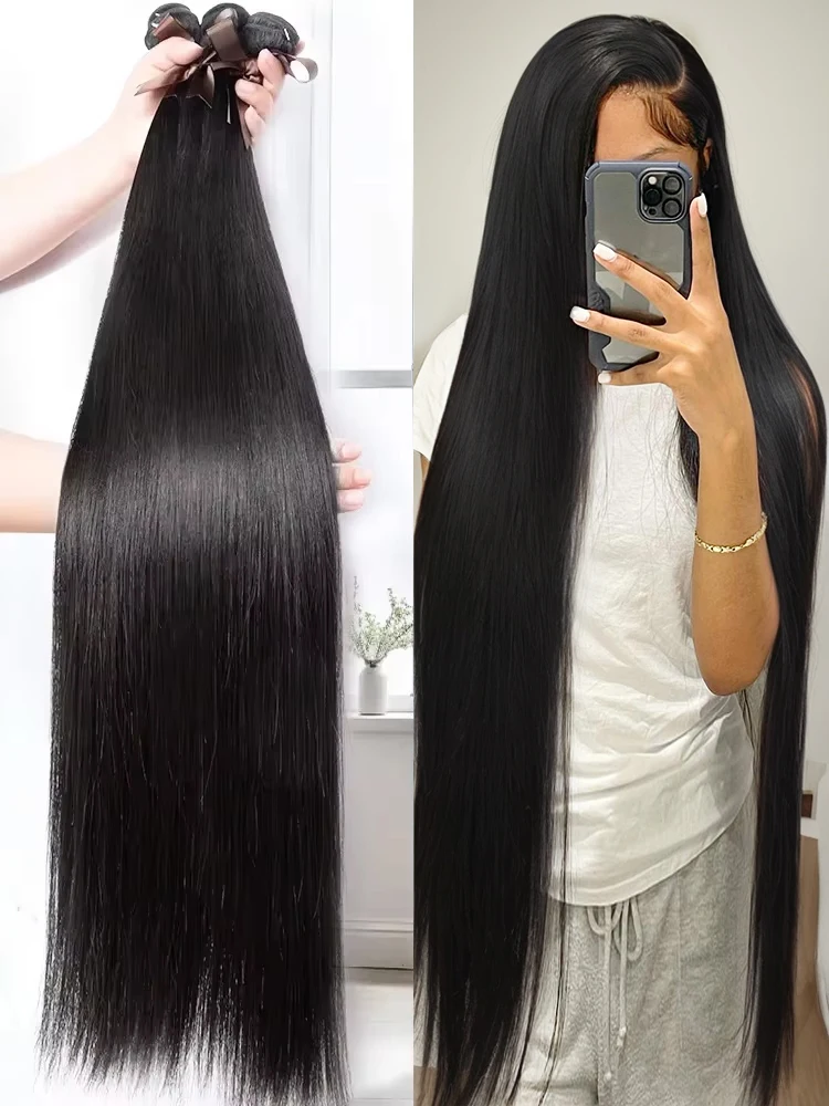 Mossily 30 40 Polegada osso em linha reta 100% pacotes de cabelo humano negócio cabelo humano brasileiro 3 4 pacotes extensões de cabelo cru cor natural