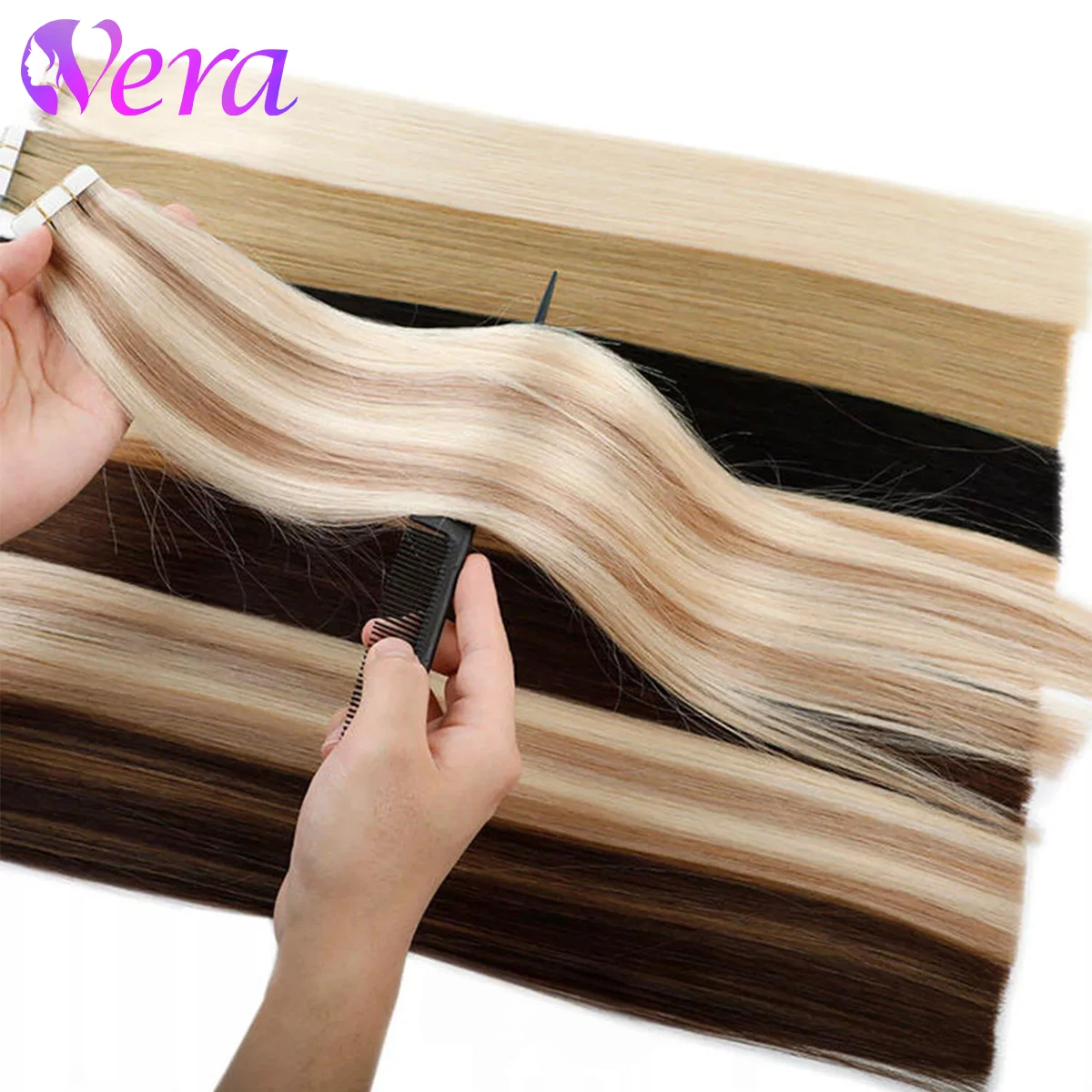 Fita reta de cabelo humano real em extensões dupla face para fita de trama da pele em extensões de cabelo 20 pçs extensões de cabelo sem costura