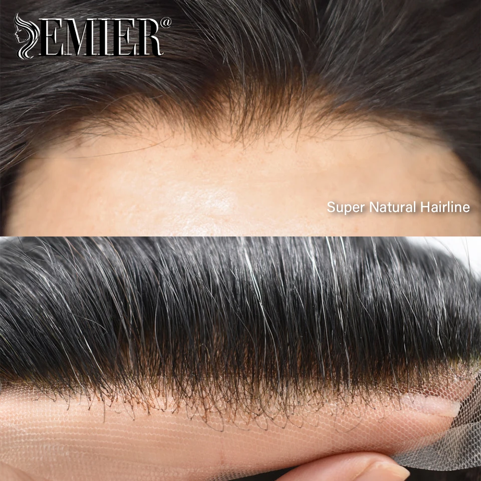 ใหม่เต็มลูกไม้ผู้ชาย Toupee ลูกไม้ฝรั่งเศสฐานผมมนุษย์ระบบวิกผมผู้ชาย Breathable ชาย Capillary Prothesis วิกผมธรรมชาติสําหรับชาย
