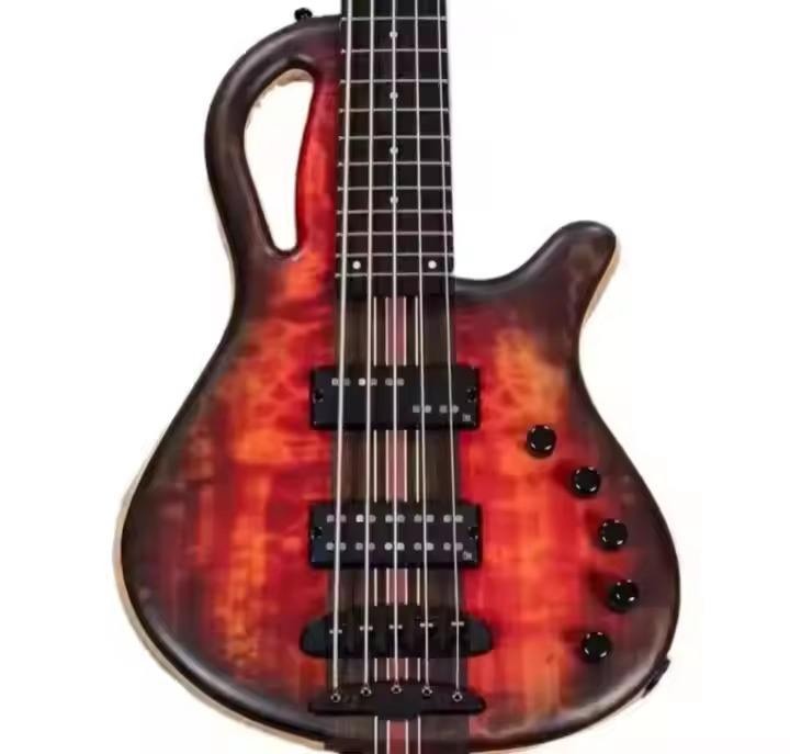 SR ALL NEW MayonesS Caledonuss 5 5-струнный бас на заказ, ревущая огненная матовая отделка с грифом из черного дерева