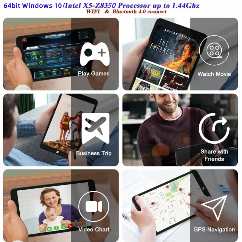 ขายร้อน 4 GB/8 GB RAM 64 GB/128 GB ROM 8 นิ้ว 64bit Windows 10 แท็บเล็ต PC X5-Z8350 1.44 GHz Quad-Core Mini แท็บเล็ต Dual กล้อง