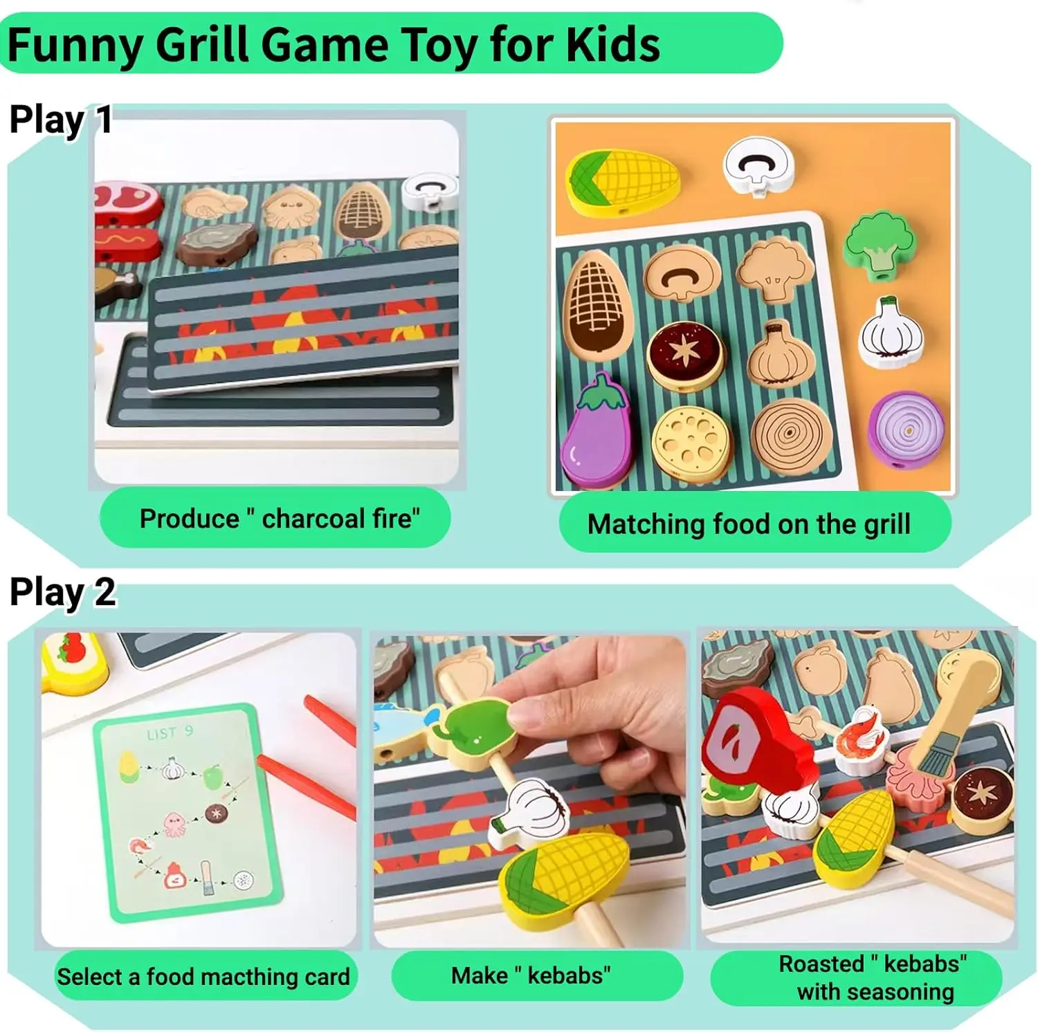 ไม้บาร์บีคิวชุดของเล่น Pretend เล่นของเล่นอาหารเกมจับคู่เด็กบทบาทเล่นเกม Fine มอเตอร์ของเล่นสําหรับชายหญิง