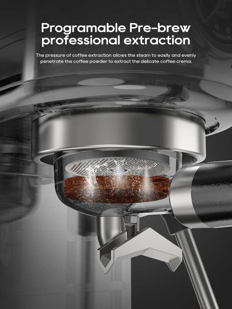HiBREW 20Bar Macchina per caffè espresso semiautomatica Temperatura regolabile Fredda/caldo Macchina per caffè super sottile Cappuccino H10B