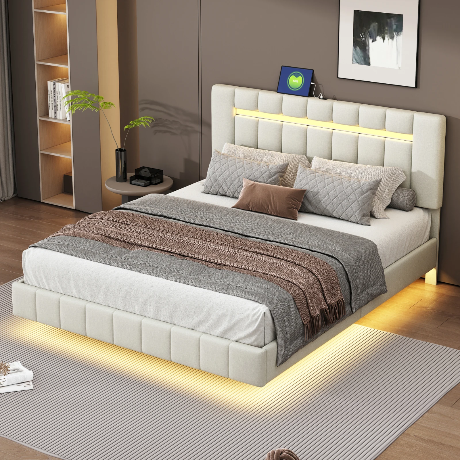 Rosahqnda almofada cama de casal encosto ajustável acolchoado suspensão rack pais quarto quarto quarto quarto hóspedes linho