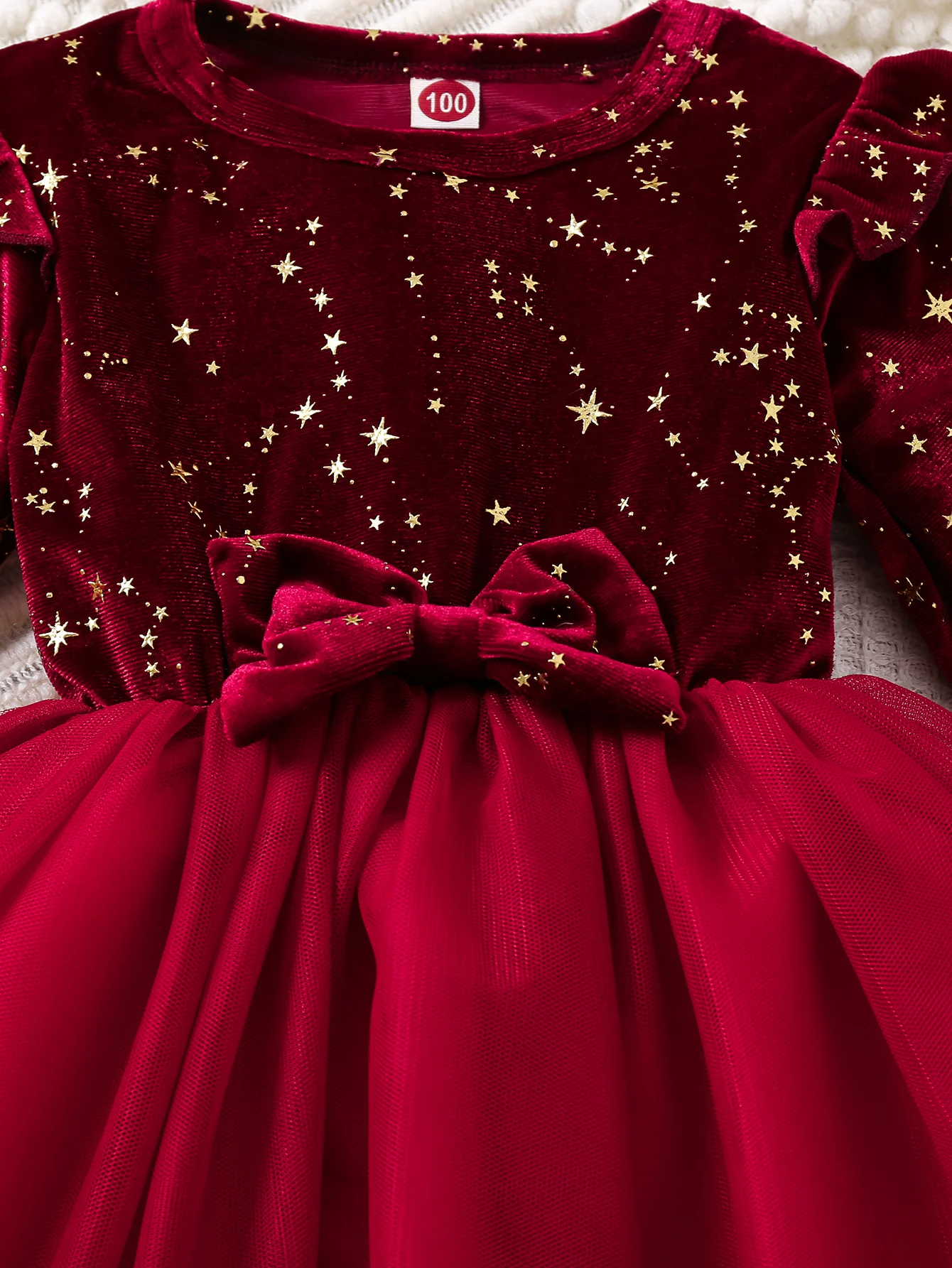 Kleinkind Mädchen Party Kleid Herbst Winter 1-8 Jahre Kinder Weihnachten und Neujahr Prinzessin Kleid rot Samt Kleid Sterne Mesh Kleid