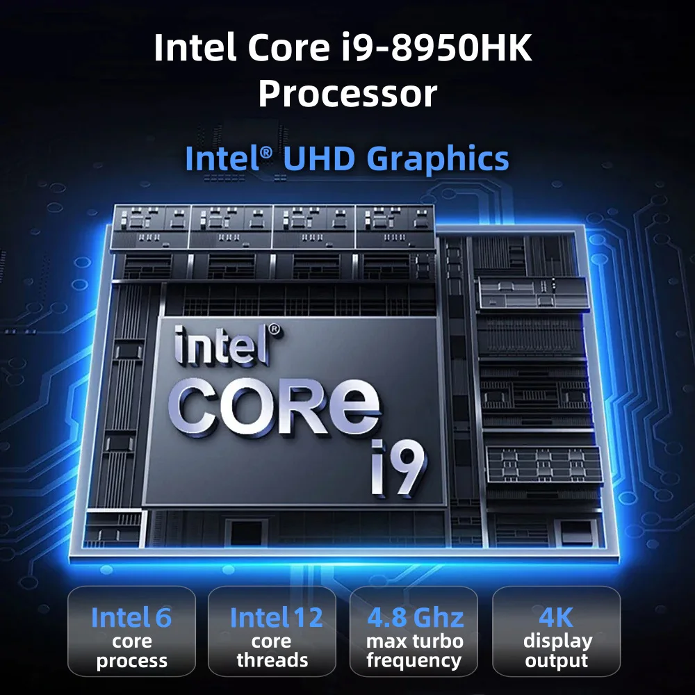 Mini PC Windows 11 Intel Core i9 8950HK 16GB DDR4 512GB 1TB SSD PC Gamer Computer WIFI 6 BT5.2 4K HD Mini PC Desktop portatile