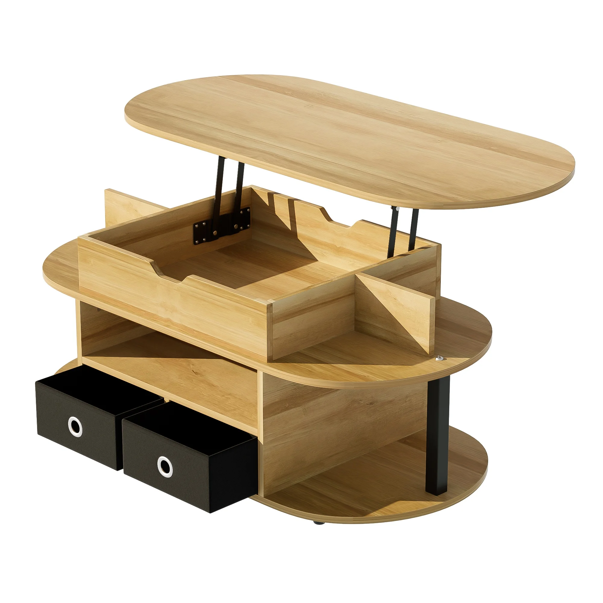 Couchtisch, Stilvolles Design, Praktischer Stauraum, mit Hebefunktion, Schwarz-Holz