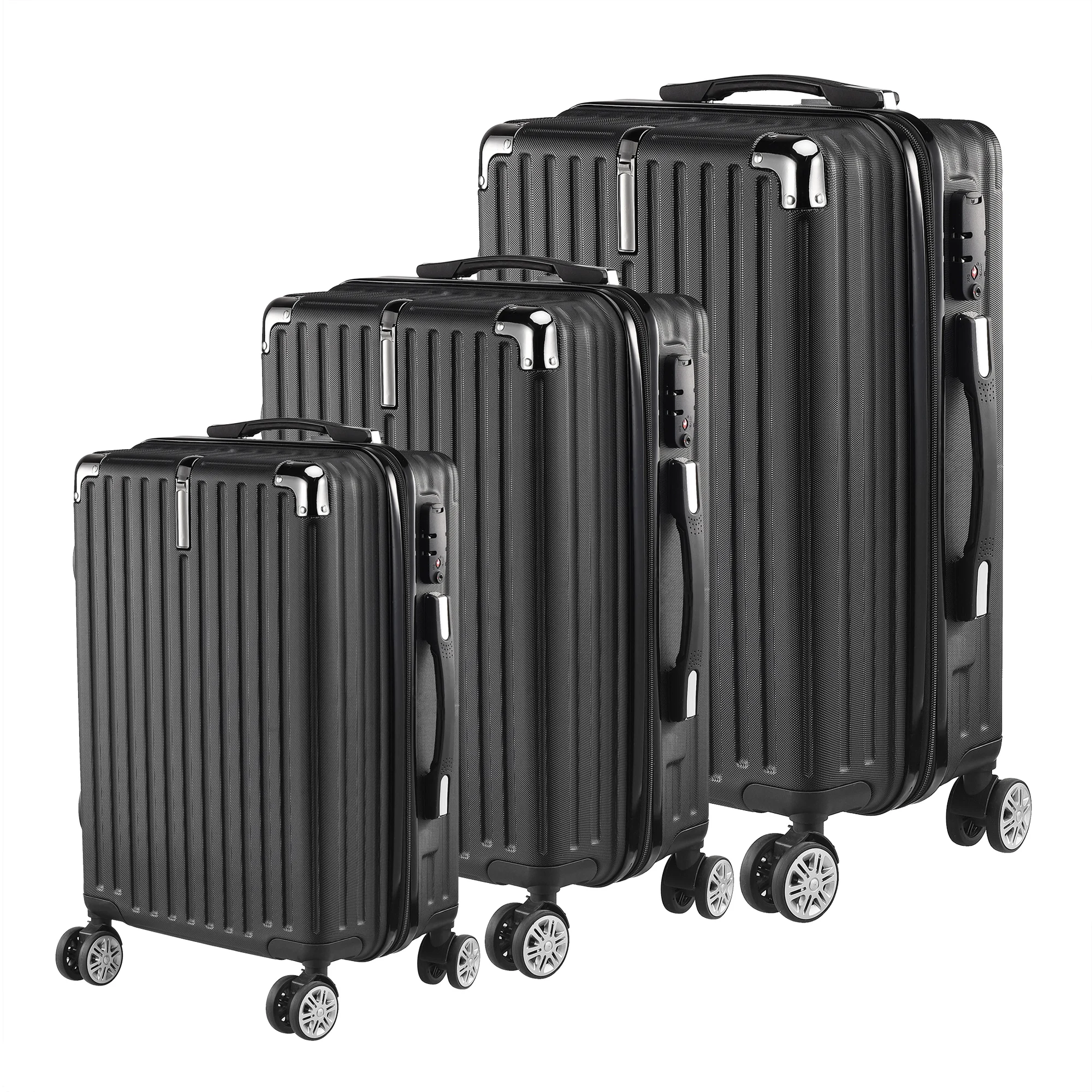 Conjunto de caixa Rosahqnda de 3 peças, com compartimentos internos, giratório universal, rolos silenciosos, com trava TSA, conjunto de mala 20/24/28 pol.