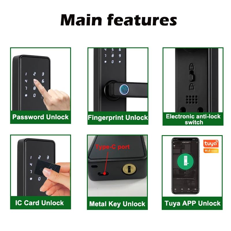 RAYKUBE K20 Tuya Bluetooth 9-language Fingerprint Door Lock Electronic Door Lock with Tuya /IC Card/Password/ Key Unlock