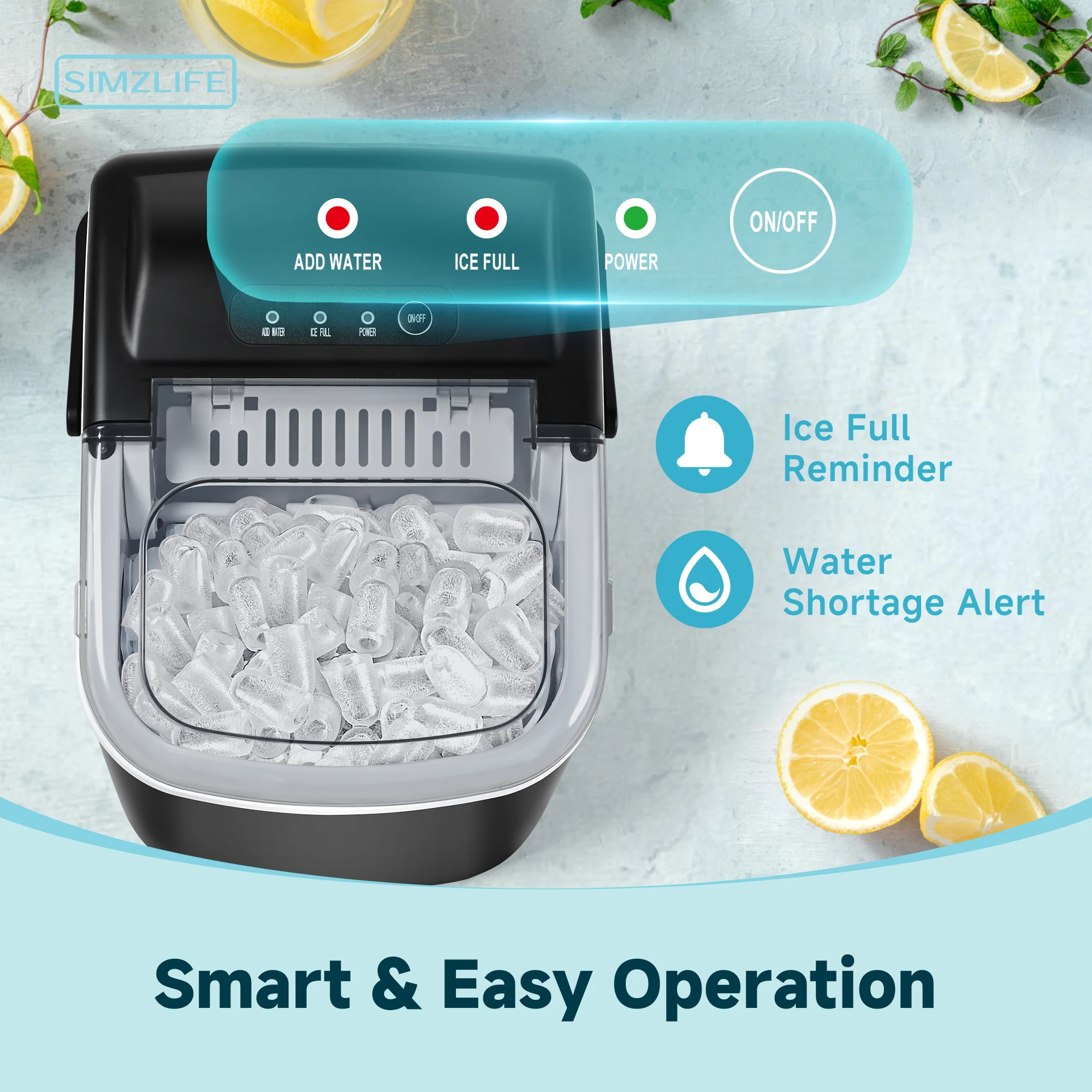 SIMZLIFE Desktop Ice Maker, Self-Cleaning, Portable Ice Maker with Ice Scoop,Ice Making Machine,Bullet Ice,For Home/Kitchen/RV