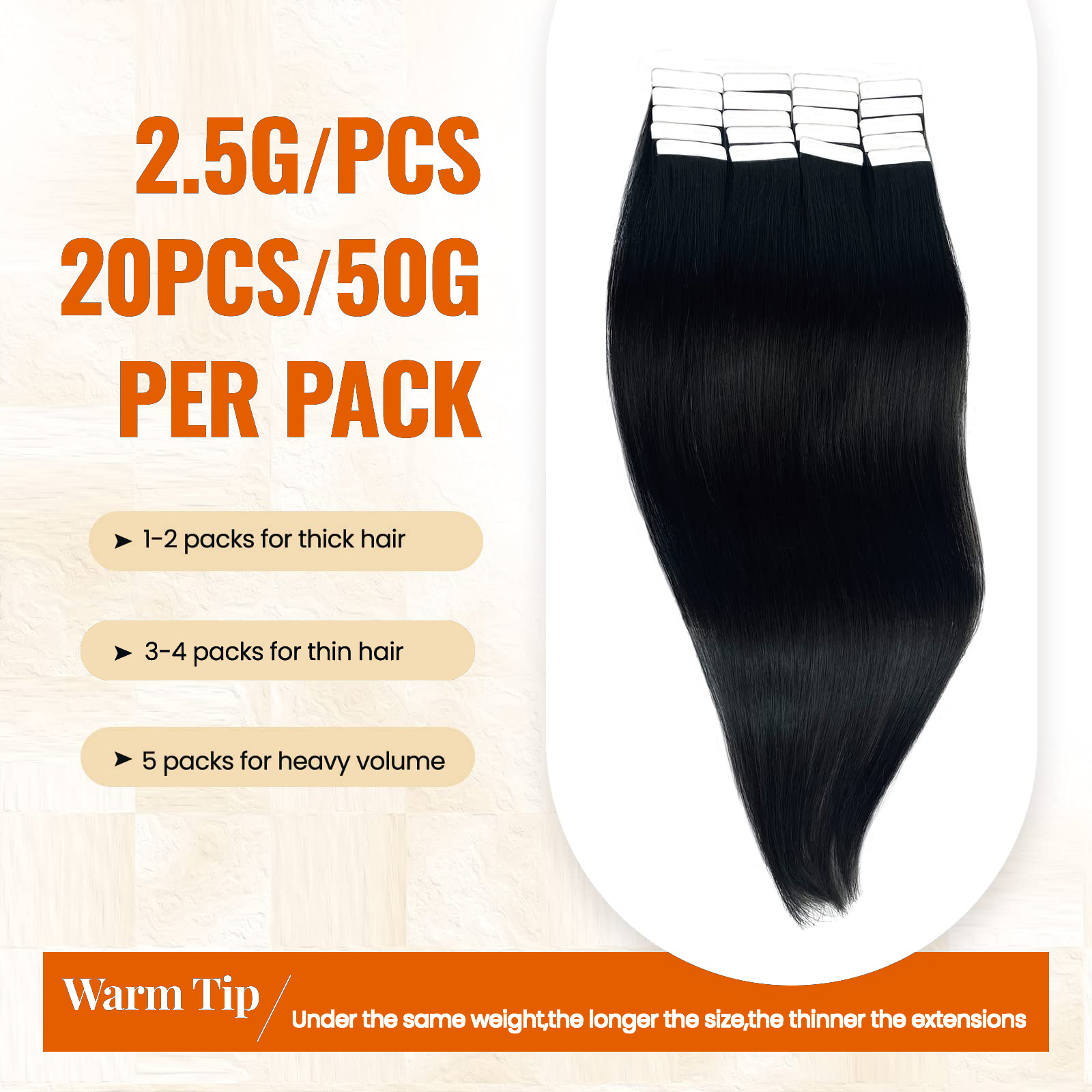 Briller réel cheveux humains bande droite dans les Extensions noir Double face bande pour peau trame cheveux Extensions sans couture bande dans # 1B