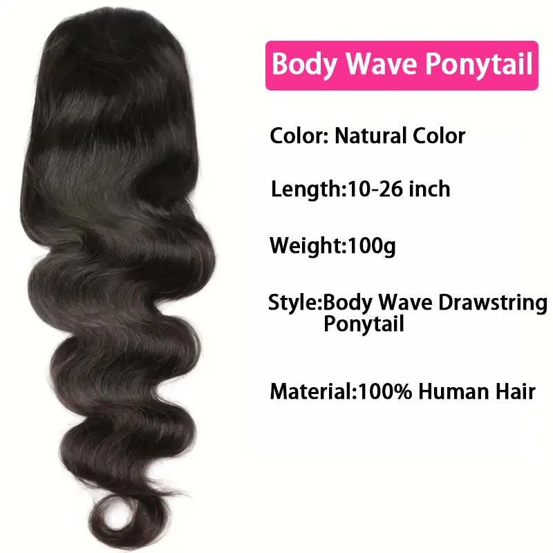 Vague de corps cheveux humains cordon queue de cheval Extensions Remy 100% cheveux humains naturel queue de cheval pince dans les Extensions de cheveux pour femme 100G