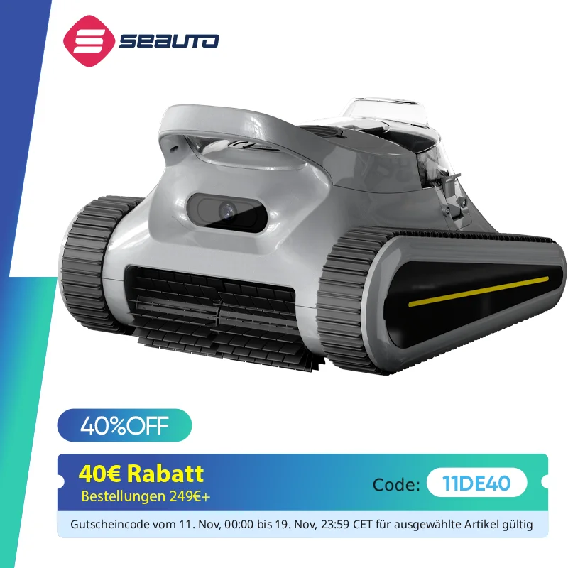 Seauto Akku-Pool-Staubsaugerroboter, 180 Minuten, zum Laufen, Wandklettern für oberirdische und unterirdische Pools bis zu 2150 Quadratmeter ft.