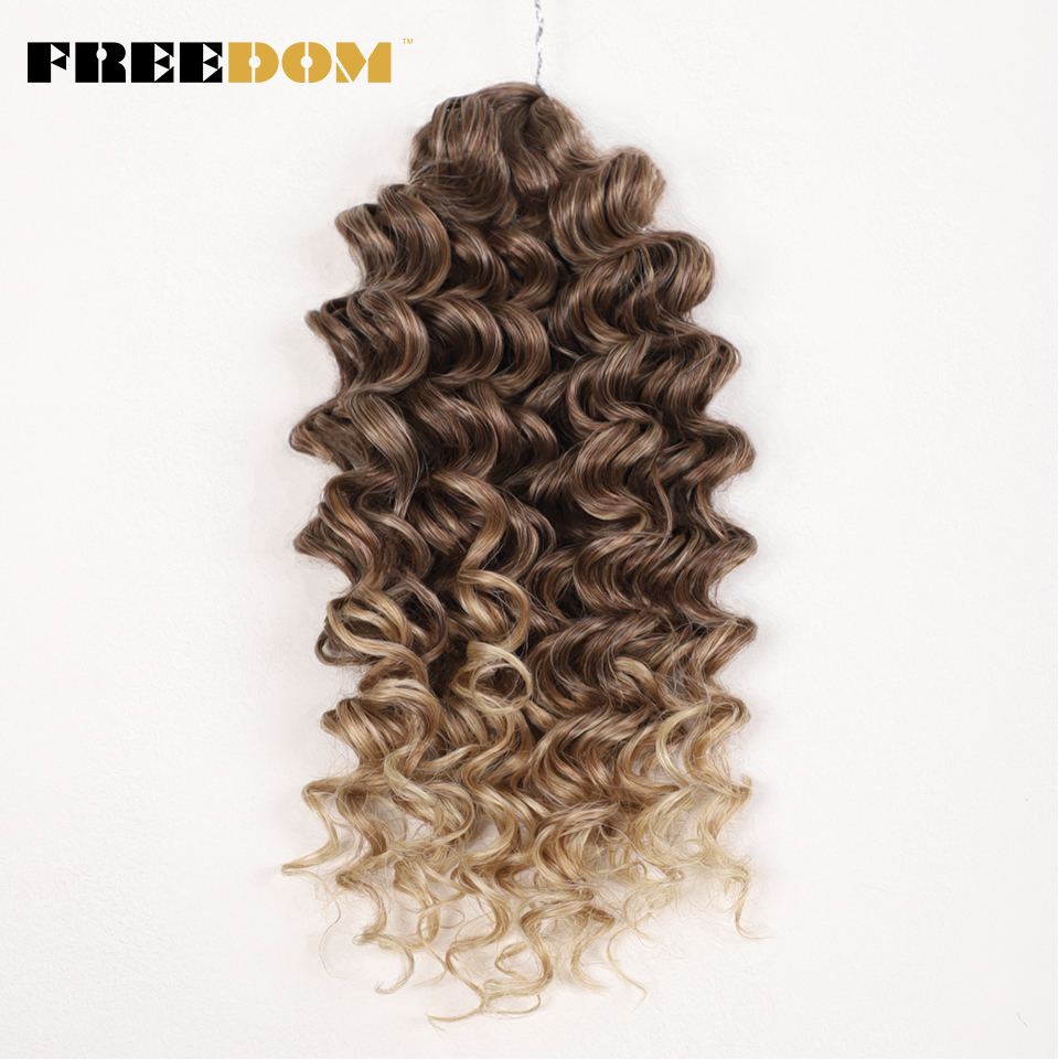 自由合成カーリーウェーブ編みヘアエクステンション 12 インチディープカーリー三つ編みヘアオンブルブラウンツイストかぎ針編みカーリーヘア