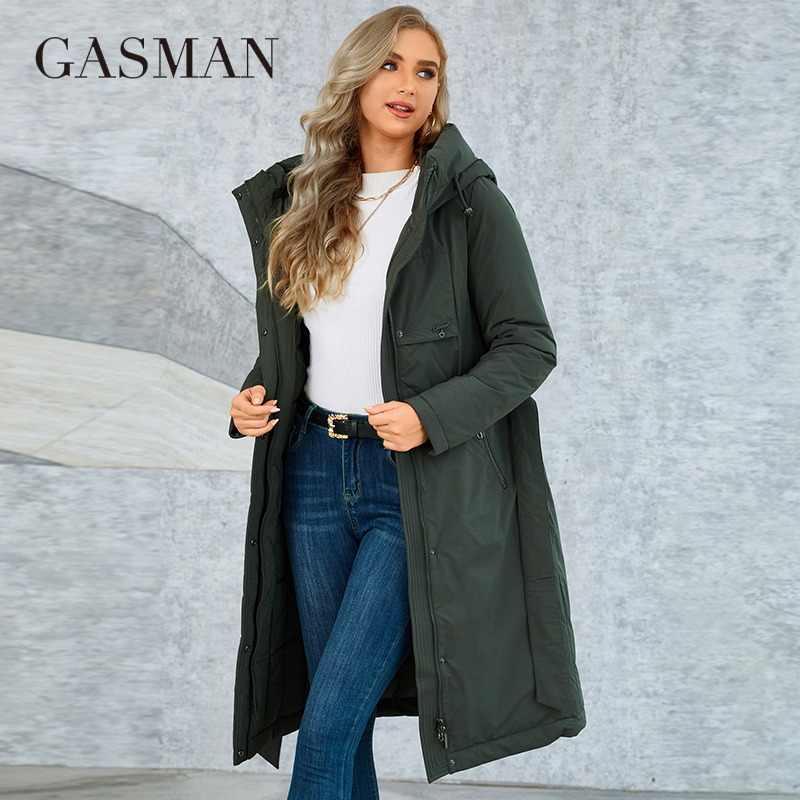 Gasmam-女性の冬のジャケット,ポケット付きの暖かいロングジッパー,クラシックなスタイル,GM-82160