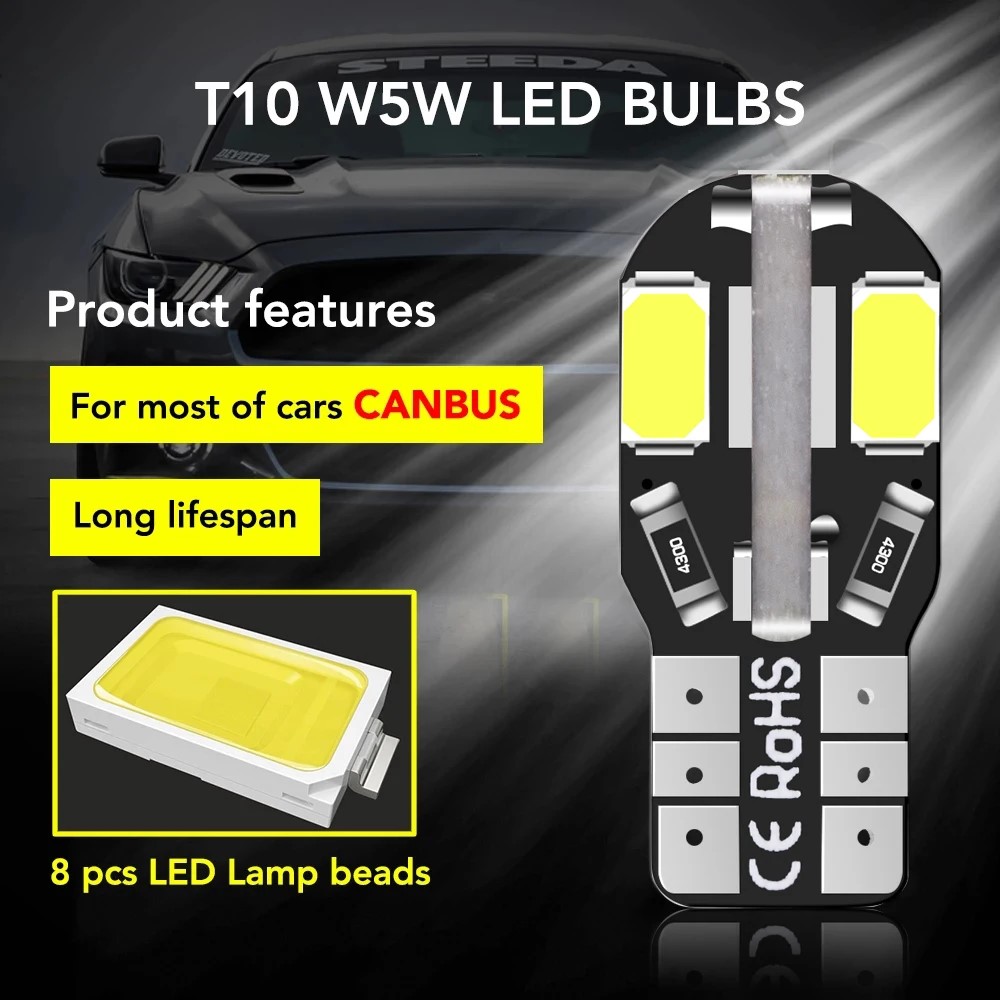 10 STKS T10 w5w Led Canbus Foutloos Auto-interieur Lamp Wit 5730 8 SMD LED 12 V Auto Side Wedge licht Witte Lamp