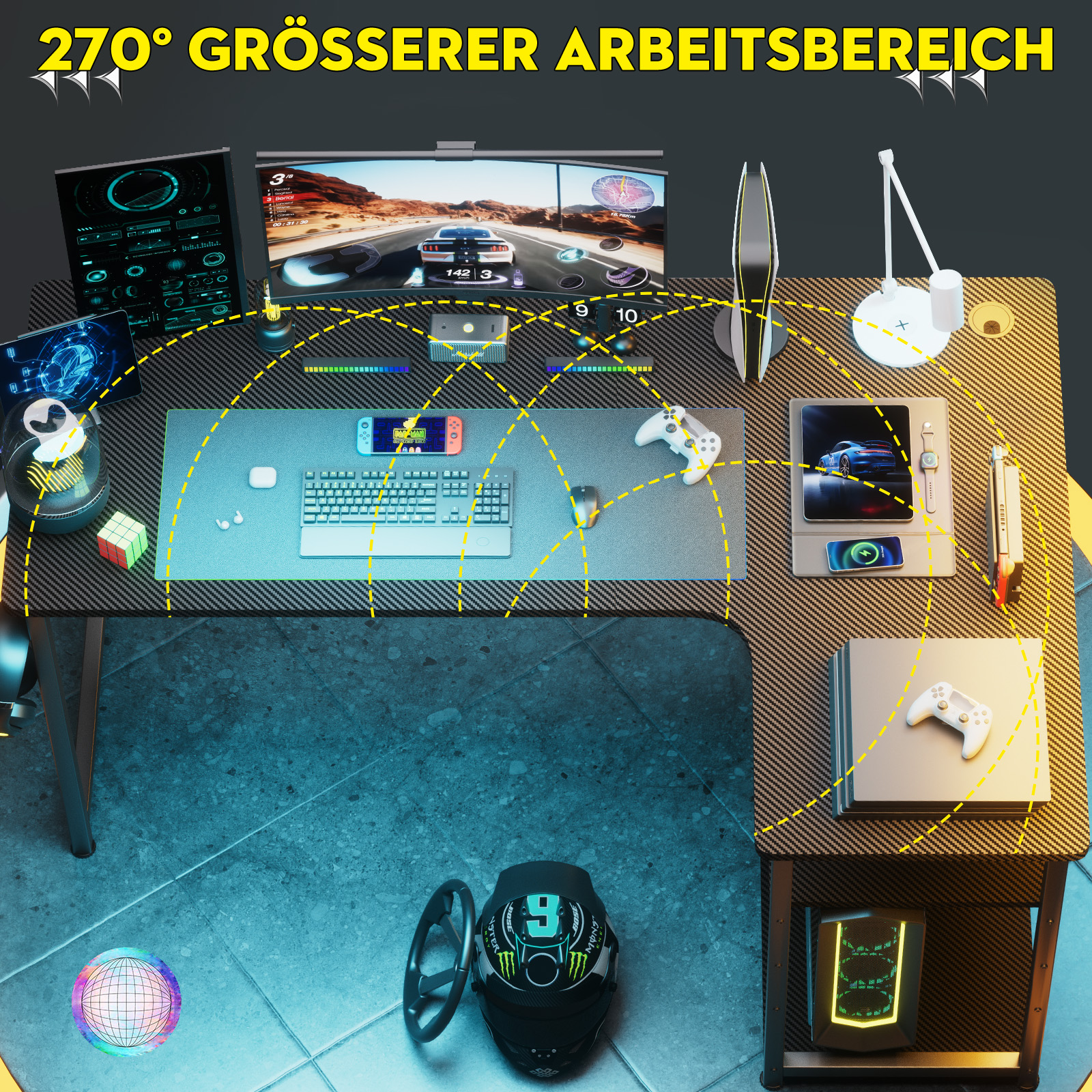 COMHOMA Schreibtisch Gaming Tisch mit Regal, Eckschreibtisch 100cm Computertisch L Form, PC Tisch für Büro, Heimbüro
