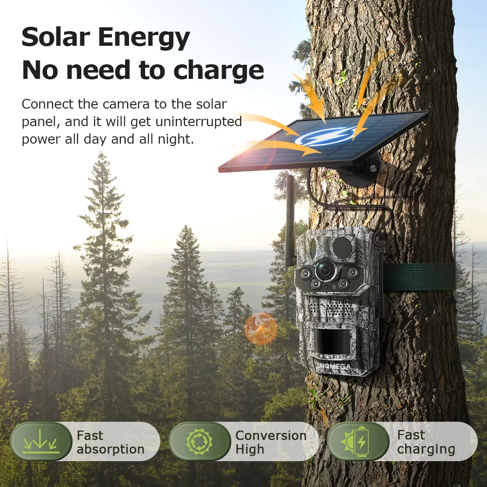 INQMEGA4G 2K 5MP PIR Motion Activated  Trigger Time Night Vision IP66 Hunting Trail Wildlife Battery Solar Camera Forest