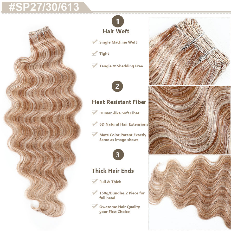 30 дюймов 200 грамм Ombre коричневые объемные волны пучки волос Highlight Piano Blond SP27/613 высокотемпературные синтетические волосы для наращивания