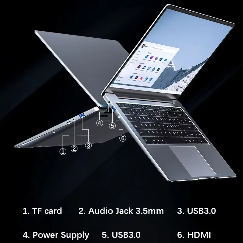 Nuovo 14.1 "Laptop Windows 11 Pro Ultra Slim Notebook Gamer Intel Pentium N3700 16GB 1024GB 1920*1080 Display Office Study Compute