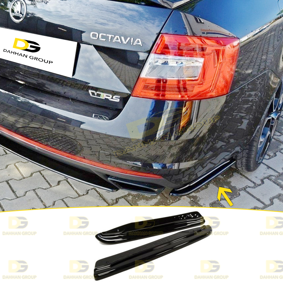 Skoda Octavia 2012 - 2020 VRS Cản Sau Góc Cánh Tà Phần Mở Rộng Phía Sau Bộ Chia Trái Và Phải Đàn Piano Màu Đen Bóng nhựa