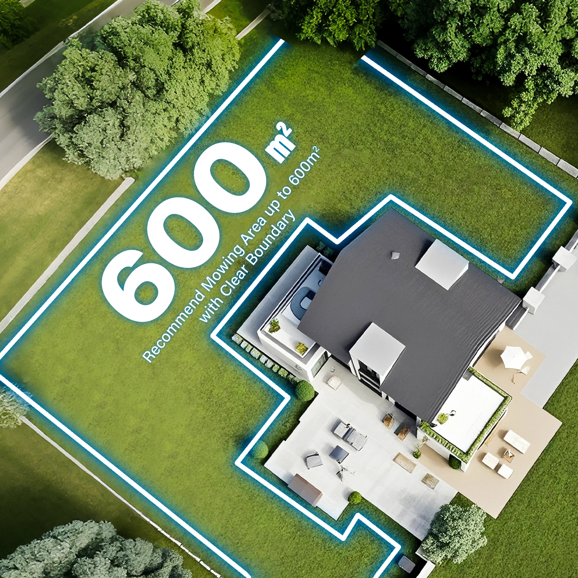 SUNTEK tondeuse à gazon robot sans fil limite niveau de bruit 62 db, Max 600 m2, évitement d'obstacles précis, protection de l'eau IPX5
