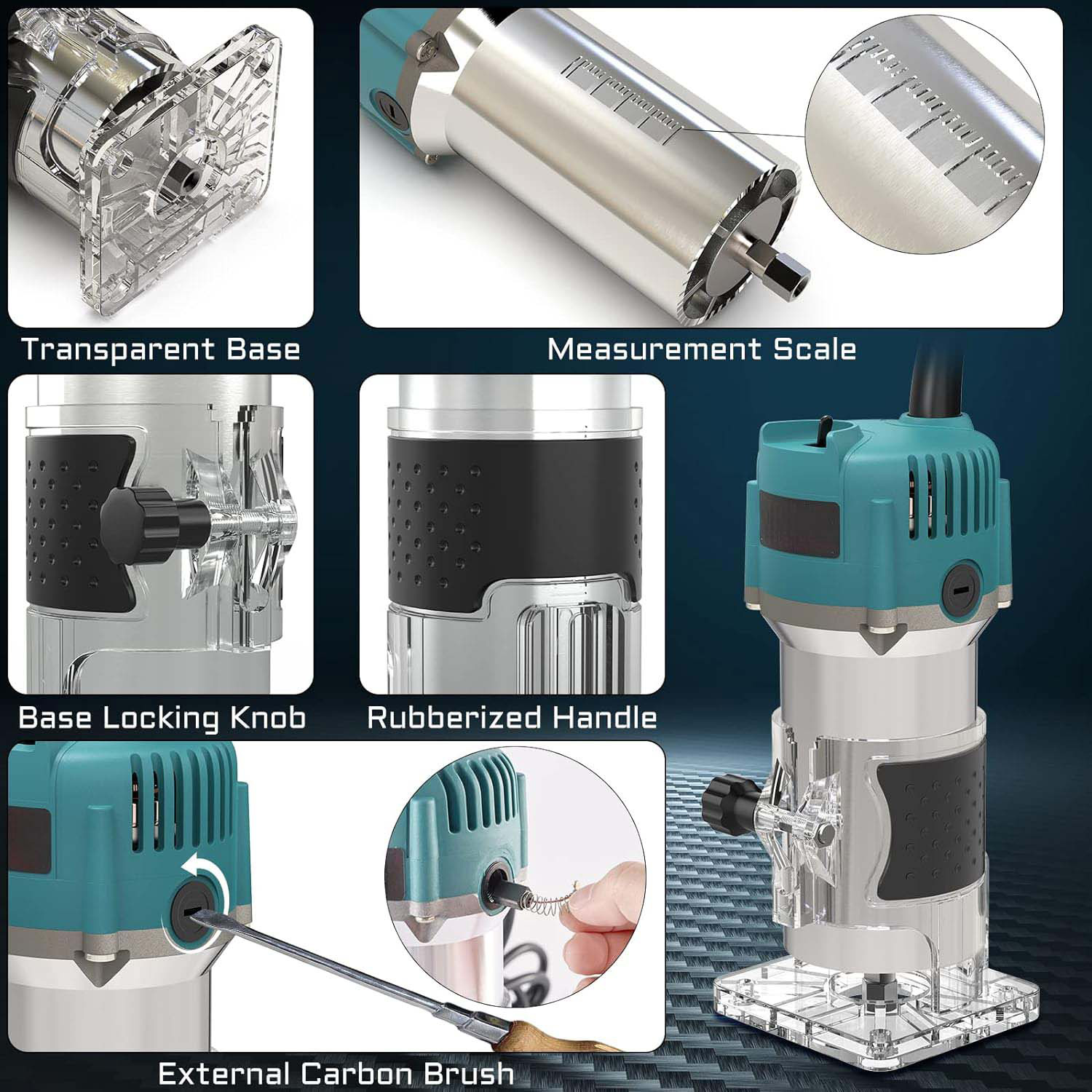 800W 30000RPM Router di legno Macchina per la lavorazione del legno Trimmer elettrico 1/4 pollici Intaglio del legno Fresatura Utensili da taglio Falegname Utensili elettrici