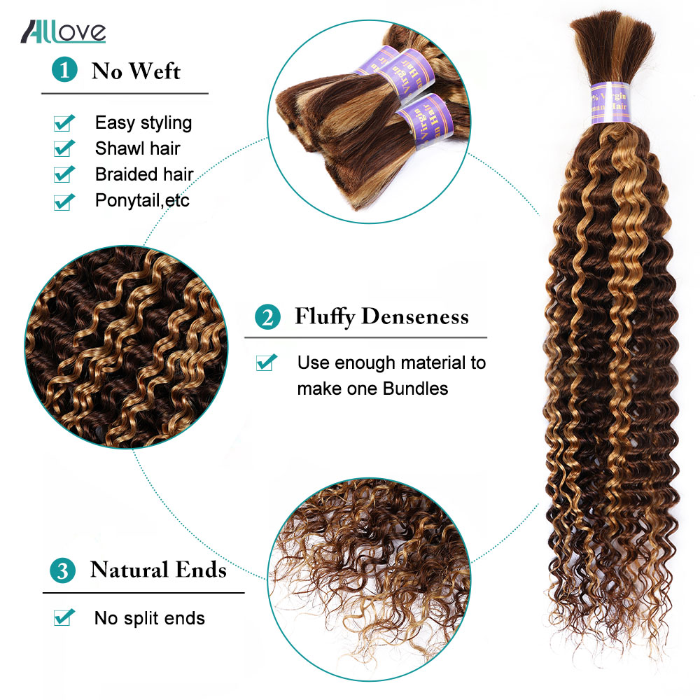 ハイライトバルク人毛編組 4 27 オンブルブロンドディープウェーブ人毛バンドルなし横糸バンドル女性のためのヘアエクステンション