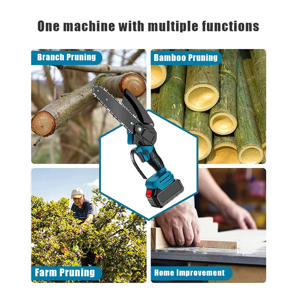 WIWISH 6Inch Kettingzaag Draadloze Elektrische Zaag Handheld Tuin Logging Kettingzaag Hout Snijden Power Tool voor Makita 21V batterij Pin