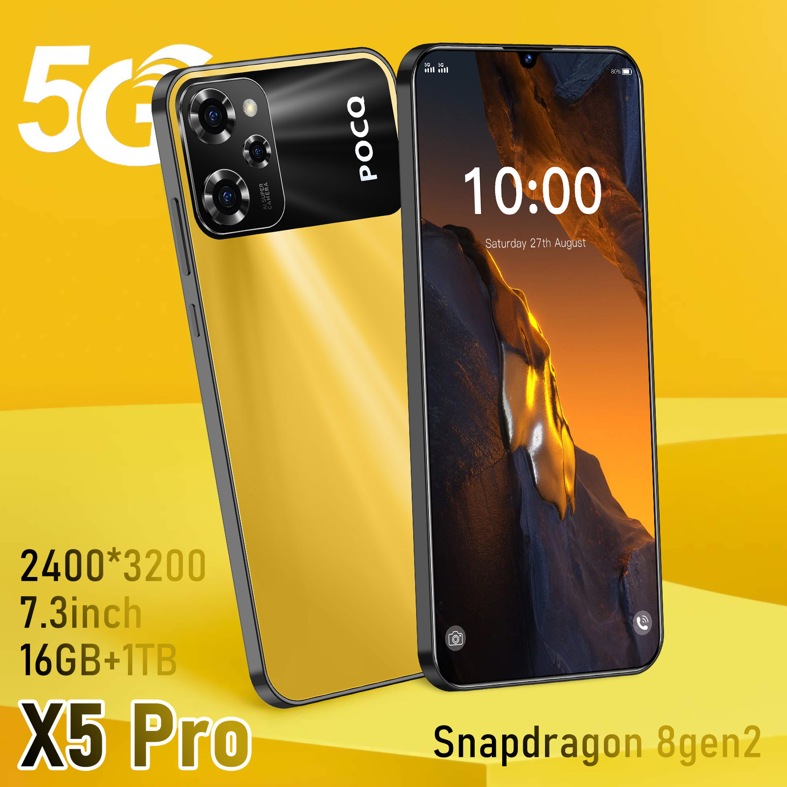 2025 nuevo teléfono móvil X5 Pro 7,3 pantalla HD SmartPhone 16G + 1T 5G Dual Sim Celulares Android desbloqueado 108MP 6800mAh teléfono celular
