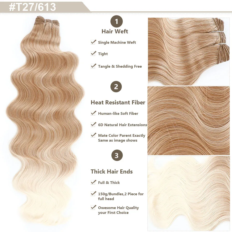Extensiones de pelo ondulado con cuerpo de Chocolate, extensiones de cabello de fibra sintética resistente al calor, extensión de cabello suave Natural tipo Bio humano