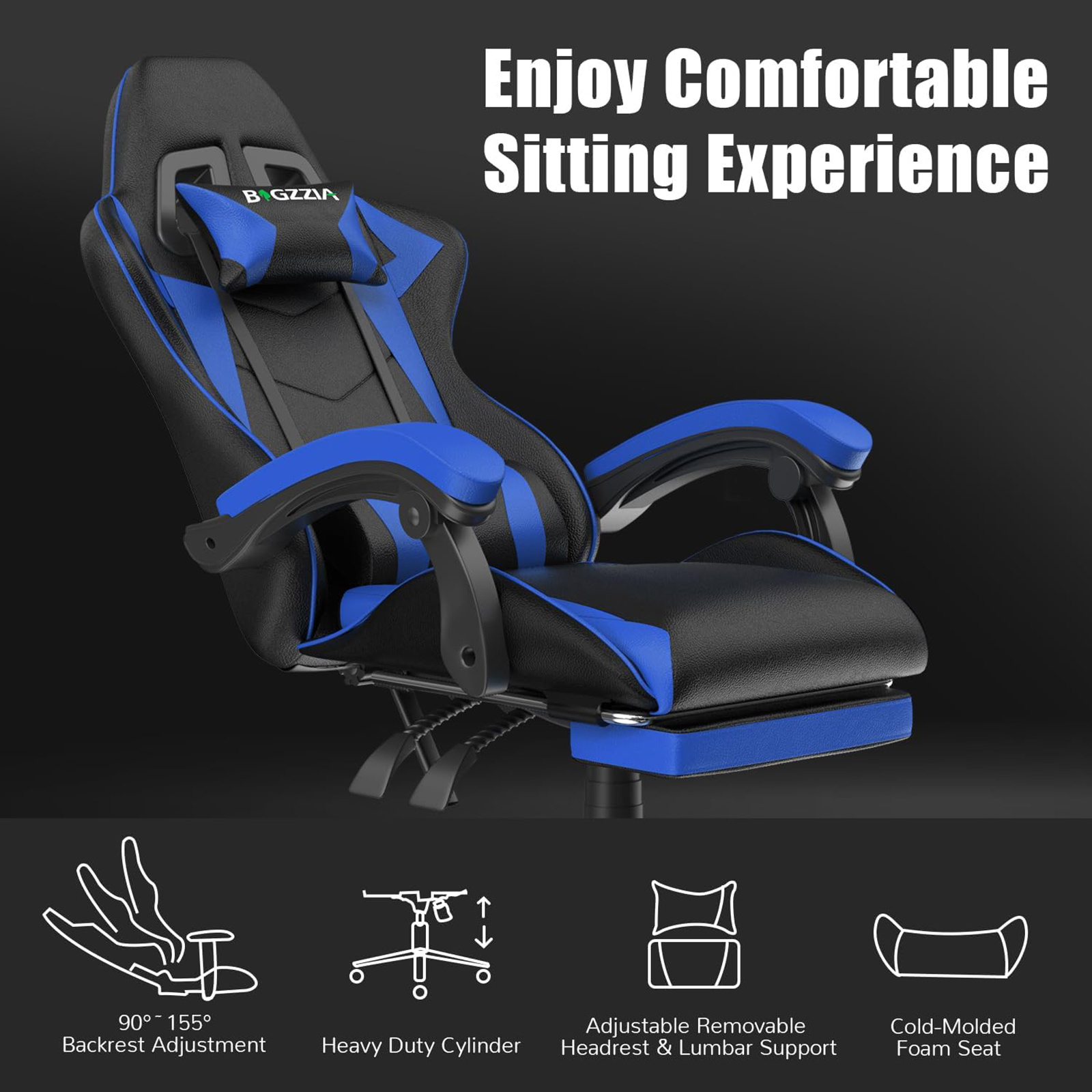 Ergonomic  Gaming Chair with Footrest Gamer Chairs Ergonomic with Lumbar Cushion Gaming Chair Height Adjustable Computer Chair
