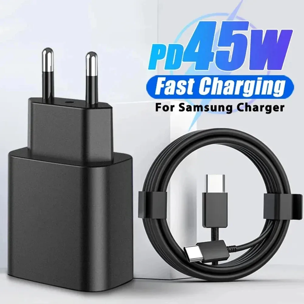 Caricatore USB C PD da 45 W Ricarica rapida per Samsung Galaxy S24 S23 Ultra Note 10 Plus Cavo USB C Tipo C Adattatore per caricabatterie per telefono cellulare