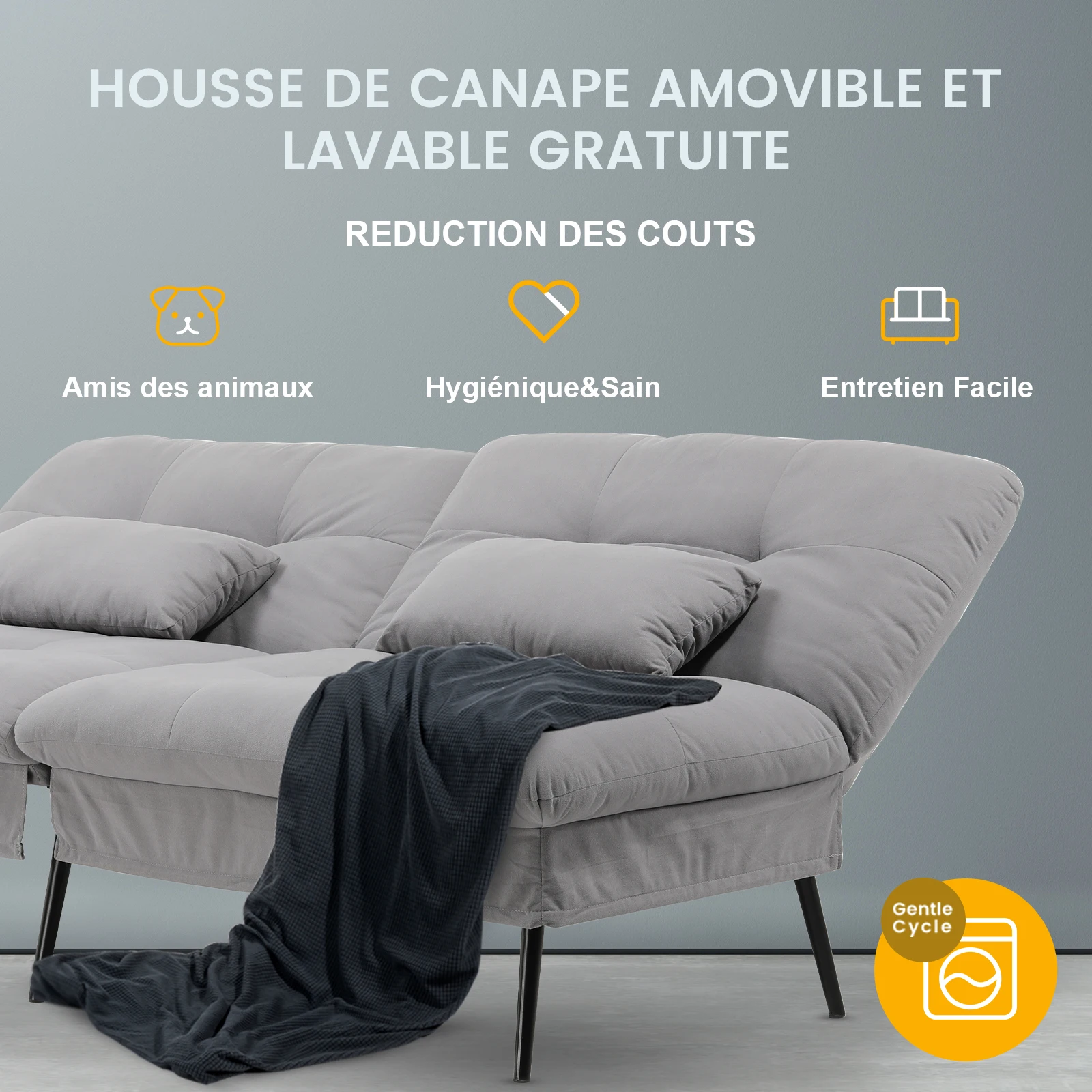 COMHOMA Canapé Convertible en Peluche, Canape 3 Places, Style Moderne, Pour Salon, Appartement, Petit Espace,Pieds en Métal 174 * 51 * 72cm