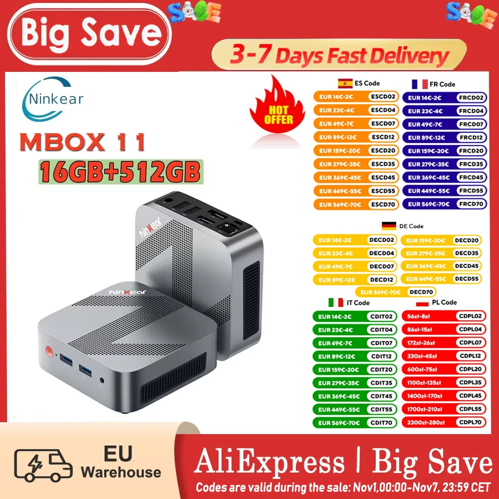 Ninkear MBOX 11 Mini PC Intel N150 fino a 3,6 GHz 16 GB DDR4 512 GB SSD Supporto 2 Schermi 2.4G + 5G WIFI HDMI 3.0*2 Computer Windows 11