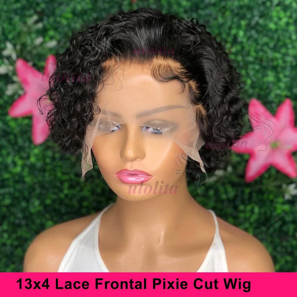 Pixie krullende pruik 100% echt haar 13x4 kant frontaal kort krullend pruik transparant kant pixie-cut Braziliaans remy-haar voor zwarte vrouwen