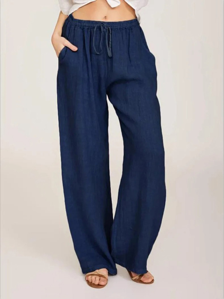 Pantalones de lino y algodón para mujer, pantalones de pierna ancha de cintura alta lisos de verano y otoño, pantalones deportivos informales transpirables de cáñamo sueltos para mujer