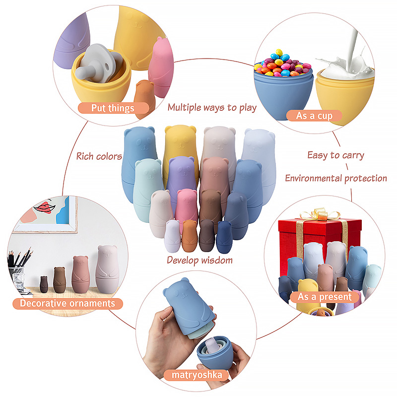 1setMontessori ตุ๊กตาทํารังของเล่นรัสเซีย Matryoshka ตุ๊กตาของเล่นเพื่อการศึกษาเด็กซิลิโคนซ้อนบล็อกตุ๊กตาภายในตุ๊กตา