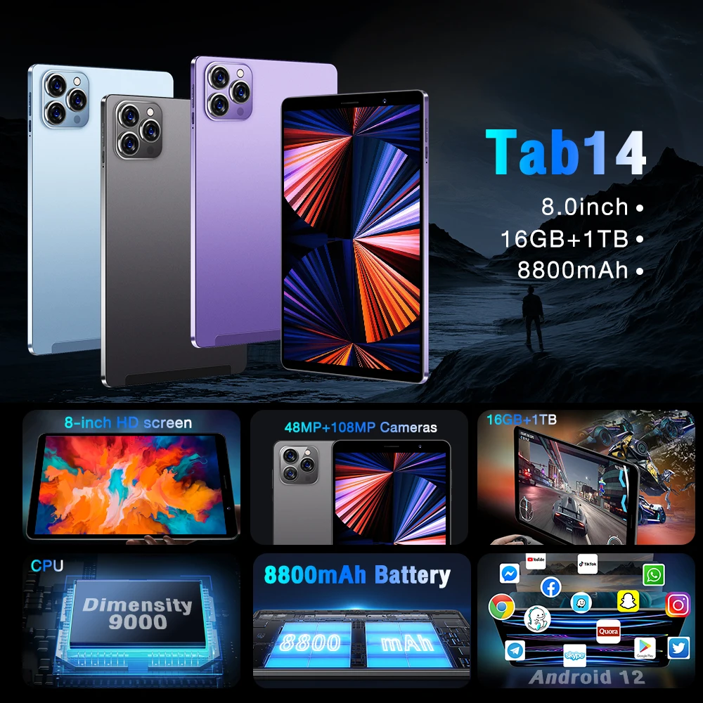 2024 nuevo Original Pad Tab14 PC 8,0 pulgadas tableta Android13.0 16G + 1TB 8800mAh Global 5G tarjeta SIM Dual