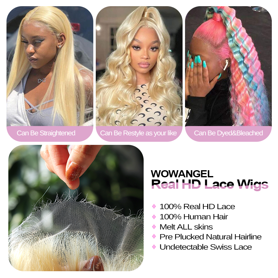 와우 엔젤 613 HD 레이스 정면 가발 13X6 전체 레이스 프론트 스트레이트 가발 인간의 머리 가발 Pre 뽑은 자연 두피 여성용 Glueless
