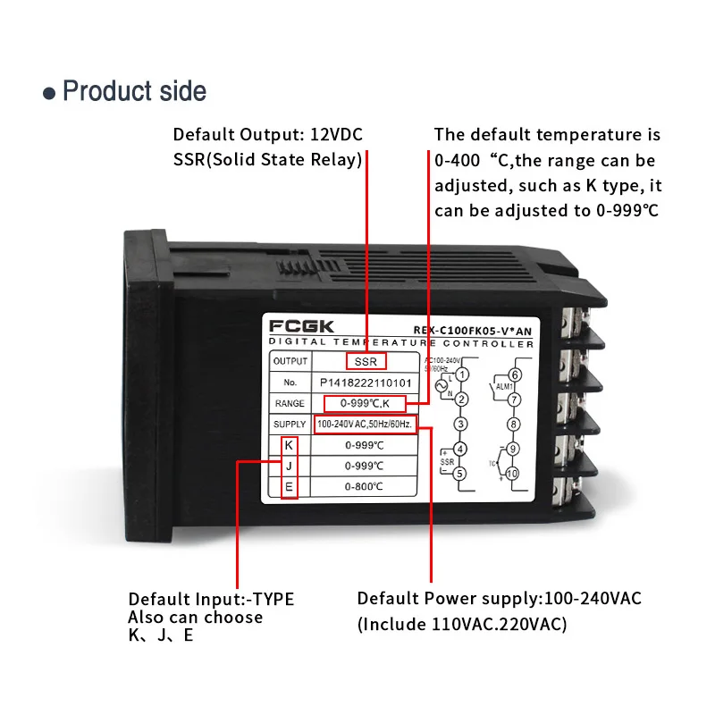Controlador de temperatura REX-C100 PID 220v 400 grados termostato Digital salida 40A SSR K tipo termopar