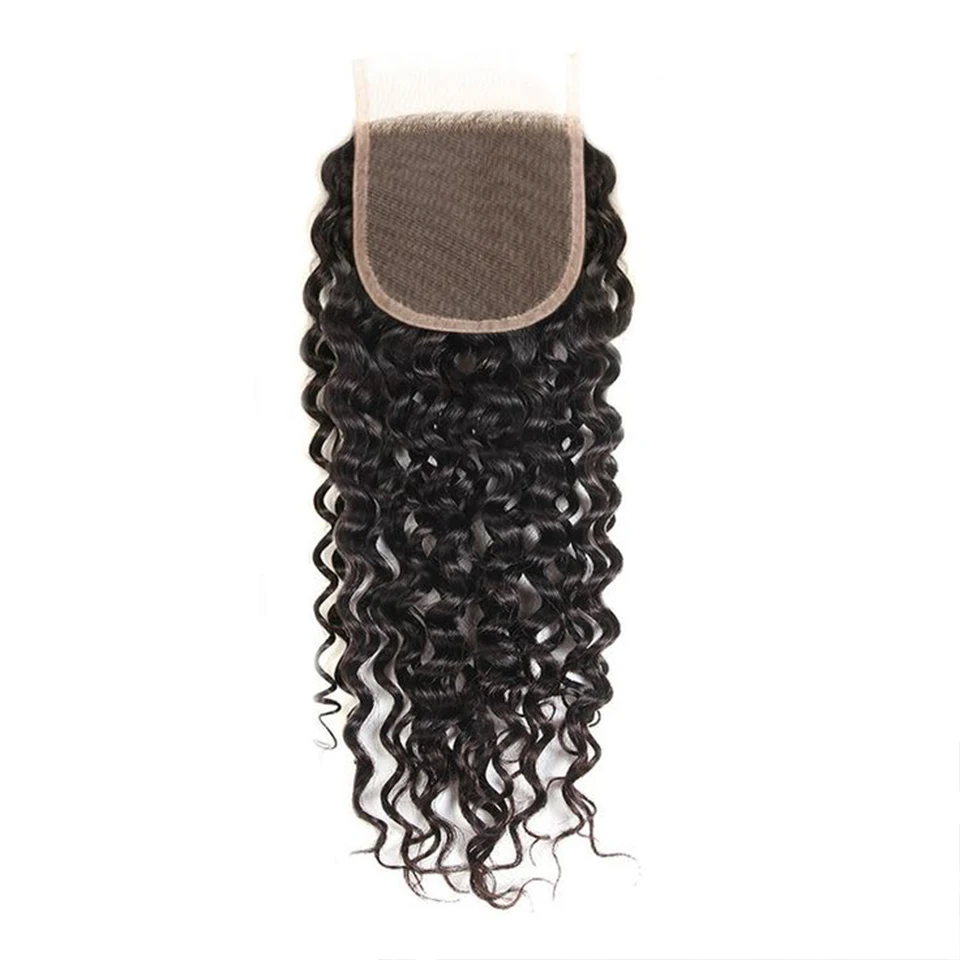 4x4 suíço fechamento superior do laço kinky encaracolado onda fechamento do cabelo humano encaracolado fechamento do laço 100% cabelo humano não processado