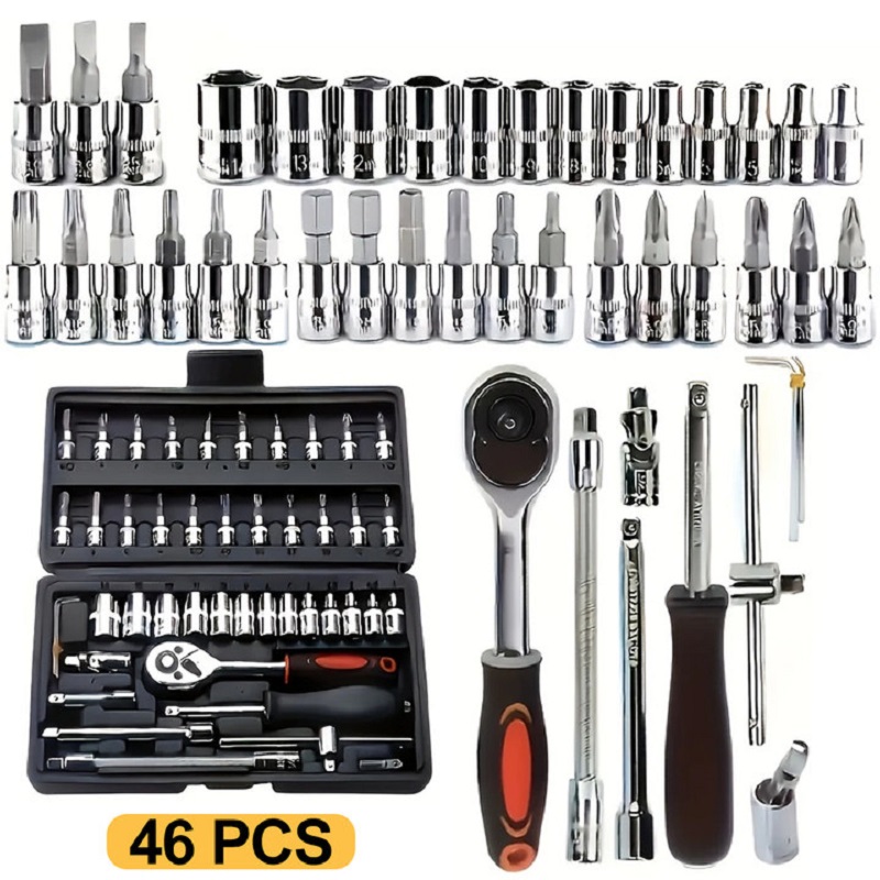 46pcs Ratchet Wrench Set 1/4 Ratchet Torque Wrench Combo Kit with Sockets Bit Hand Spanner Tool Car Repair Hardware Tool
