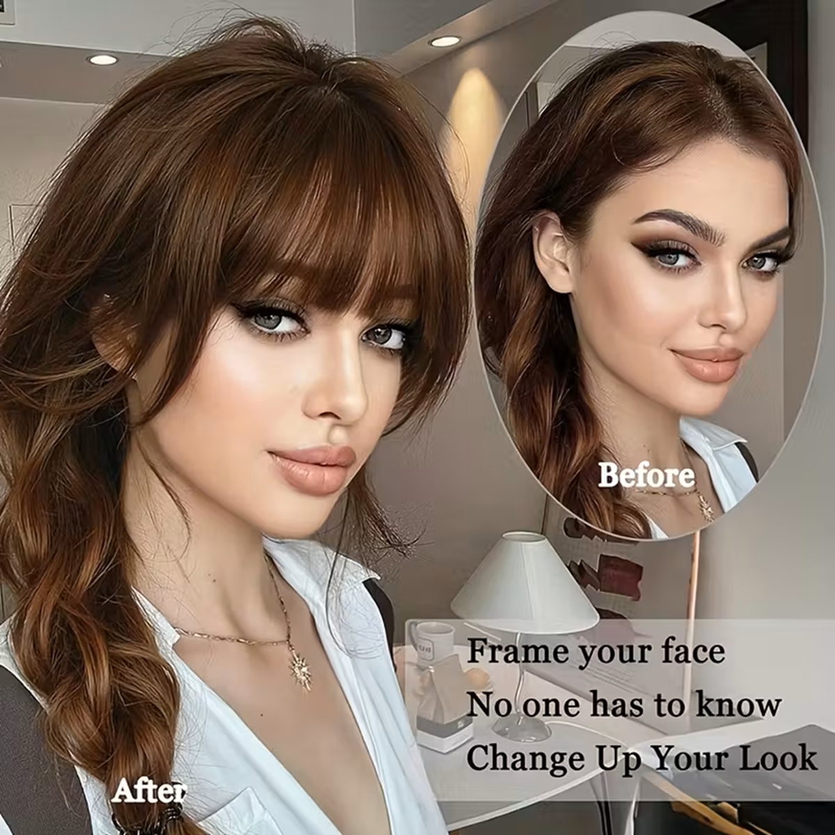 Real Human Hair Wispy Bangs with Temples,Curved Fringe Hair Accessories,Clip in Air Bangs,Kawaii Hairpieces Quick Hair Change